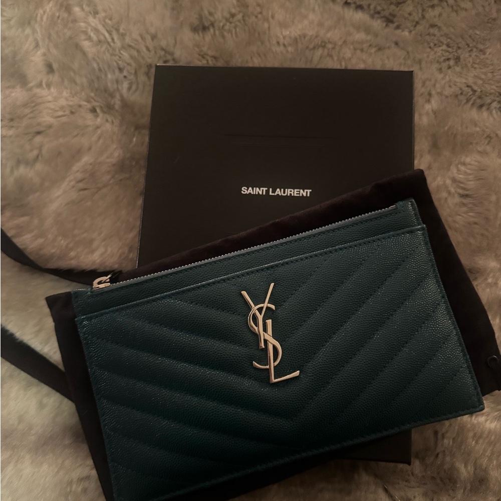 Saint Laurent Teal Quilted Pouch